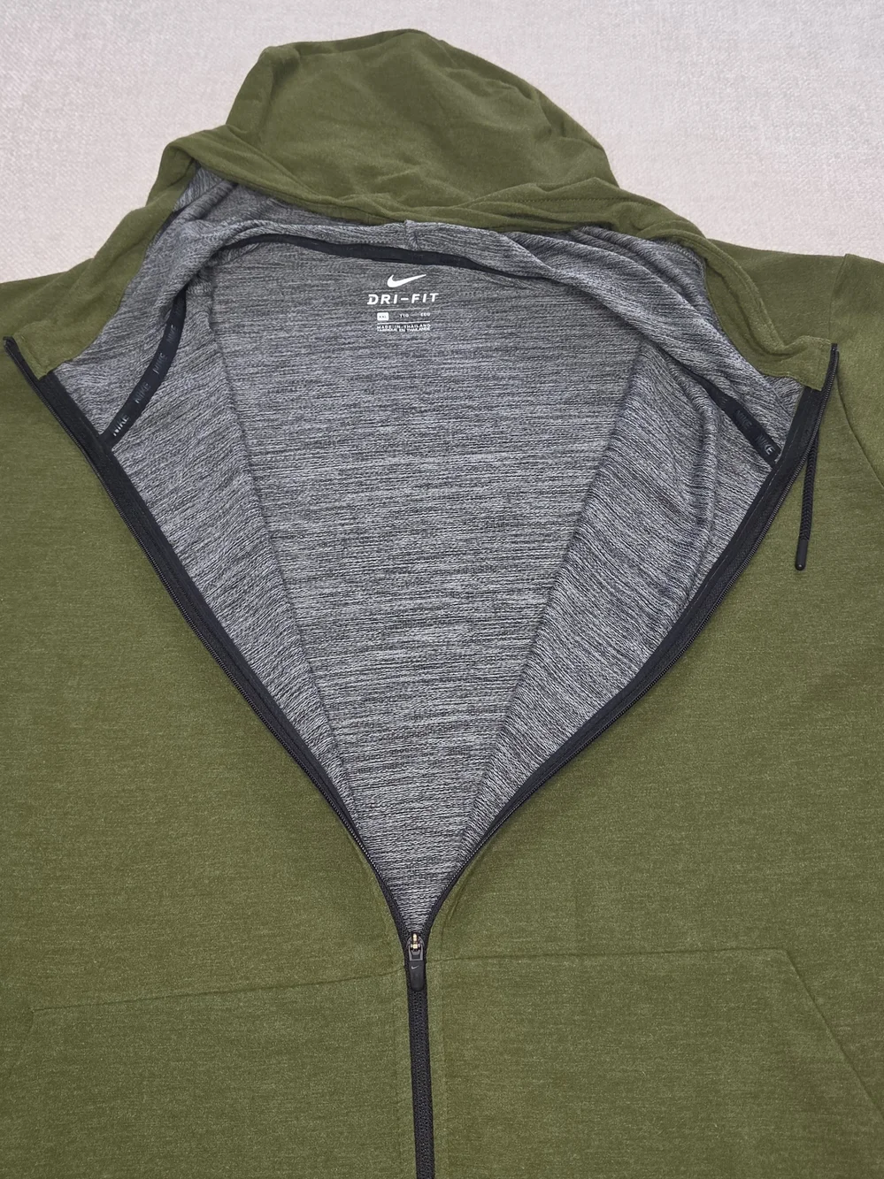 Nike Dri-FIT Full Zip Hoodie Mens 2XL Olive Green Athletic Performance Jacket
